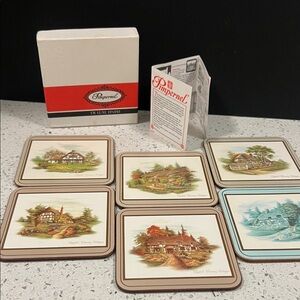 PIMPERNEL De Luxe Coasters Rustic Country Village Set | Tan | Heat Resistant 4"
